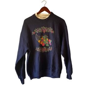 Vintage Navy Cornucopia Fruit Graphic Sweatshirt Women's large cottagecore fall